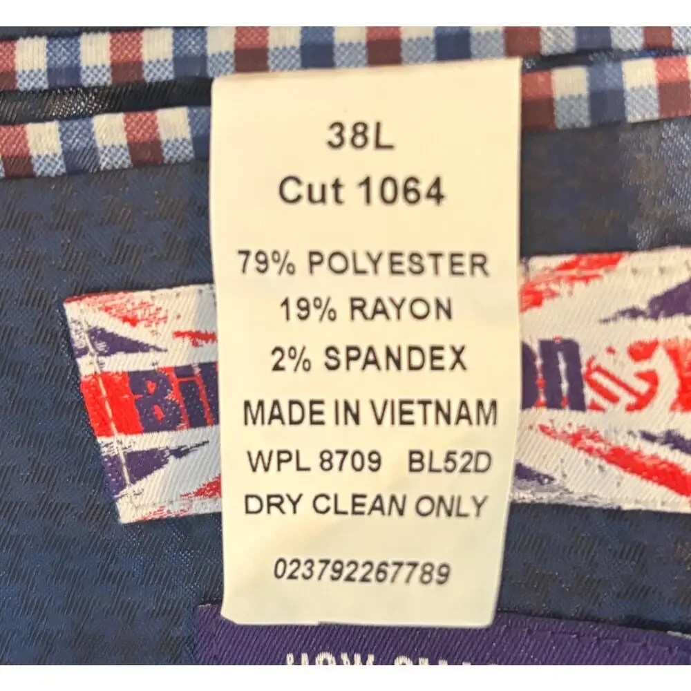 Billy‎ London Blazer Sport Coat Blue Size 38L 2-Button Single Vent Chest Pocket